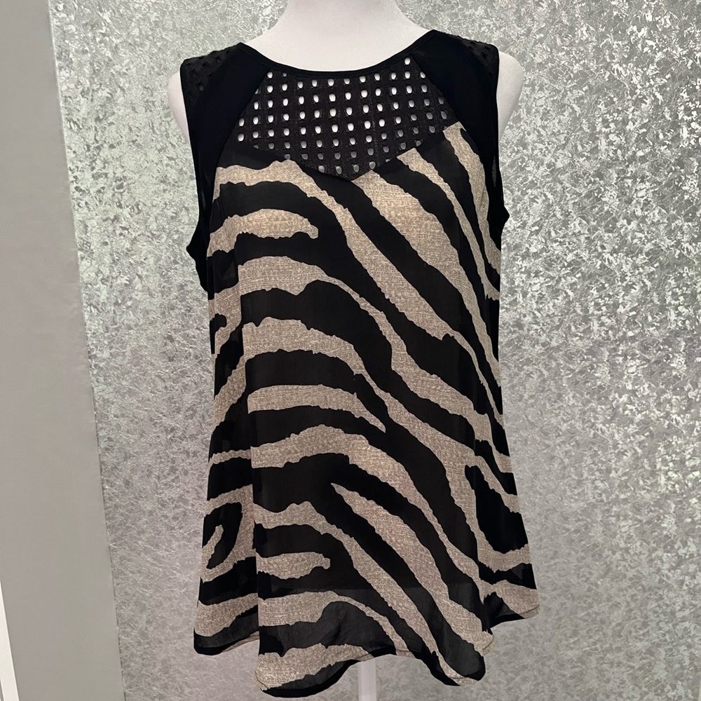 CAbi Black and Cream Zebra Print Tank Top